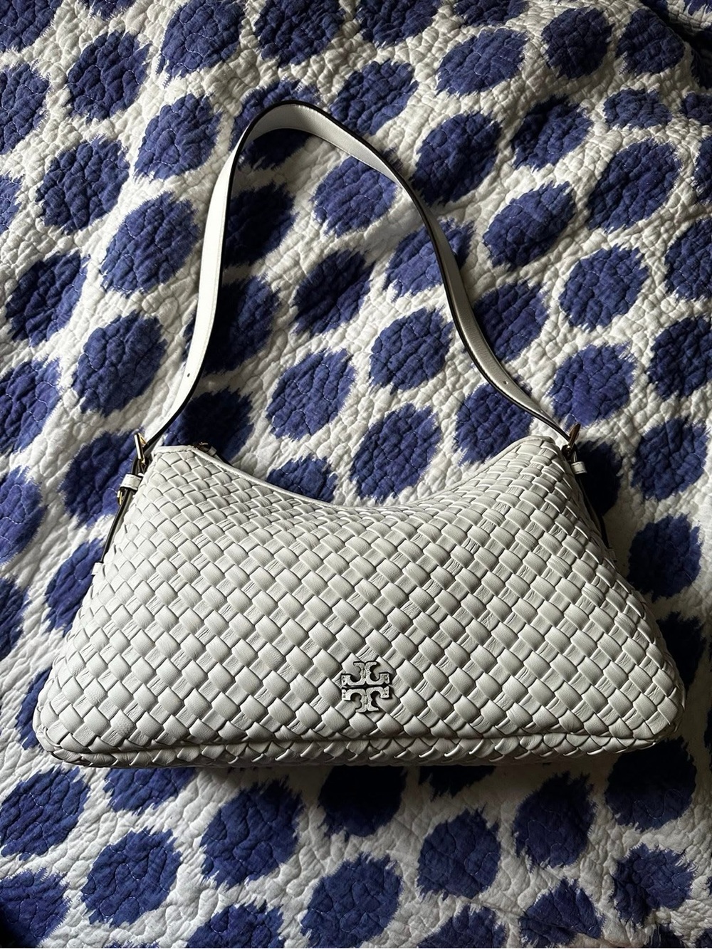 Tory Burch White Woven Leather Shoulder Bag